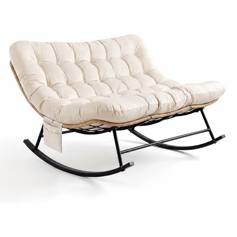 Rocking chair 2 places Tanda coloris ivoire sur fond blanc