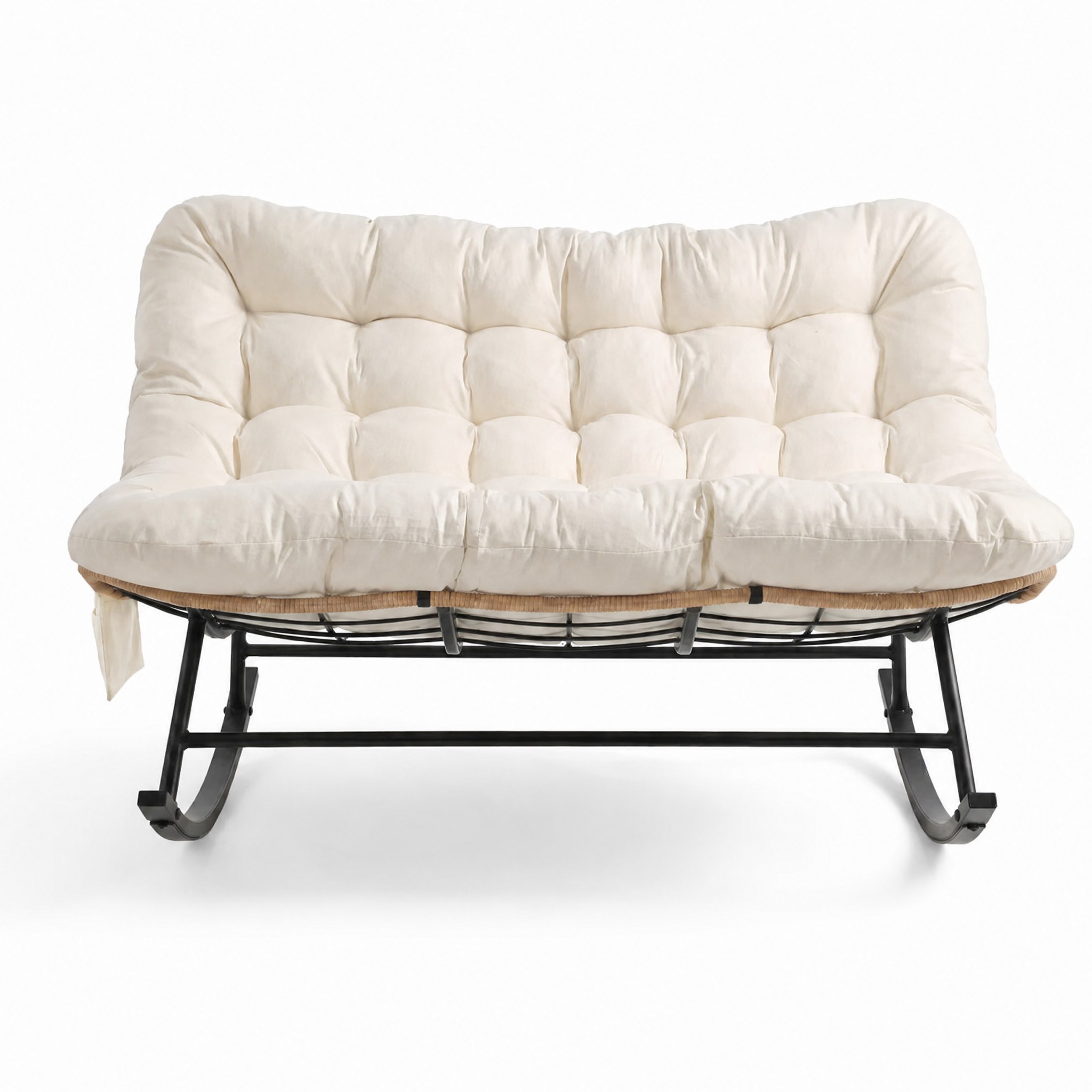 Coussin XXL du fauteuil double Tanda en résine tressée blanche