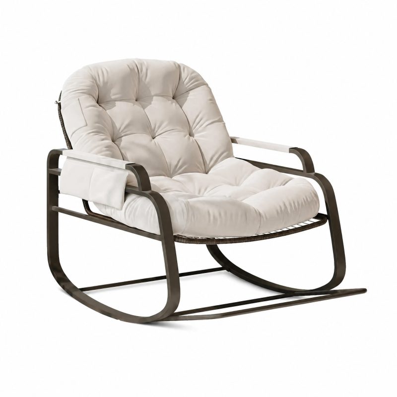 Fauteuil à bascule d'extérieur Verana et son coussin épais en rotin