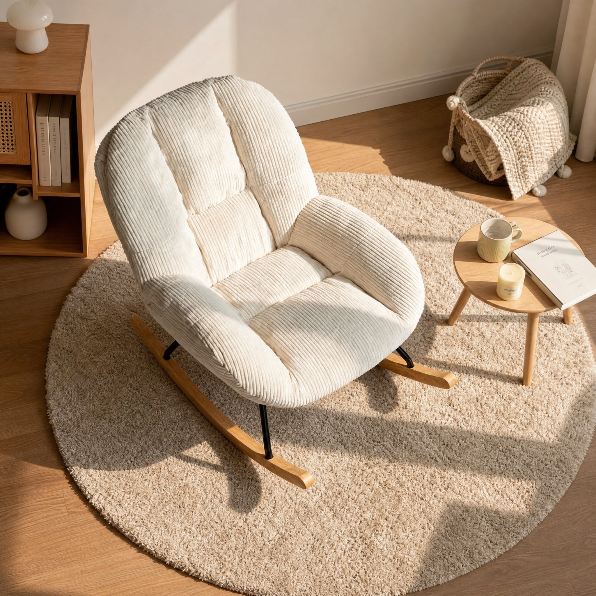 Chaise berçante Laina beige dans une chambre de bébé