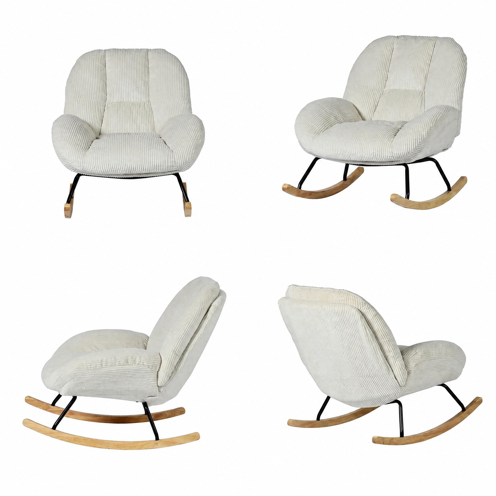 Vues studio du fauteuil scandinave Laina en velours côtelé