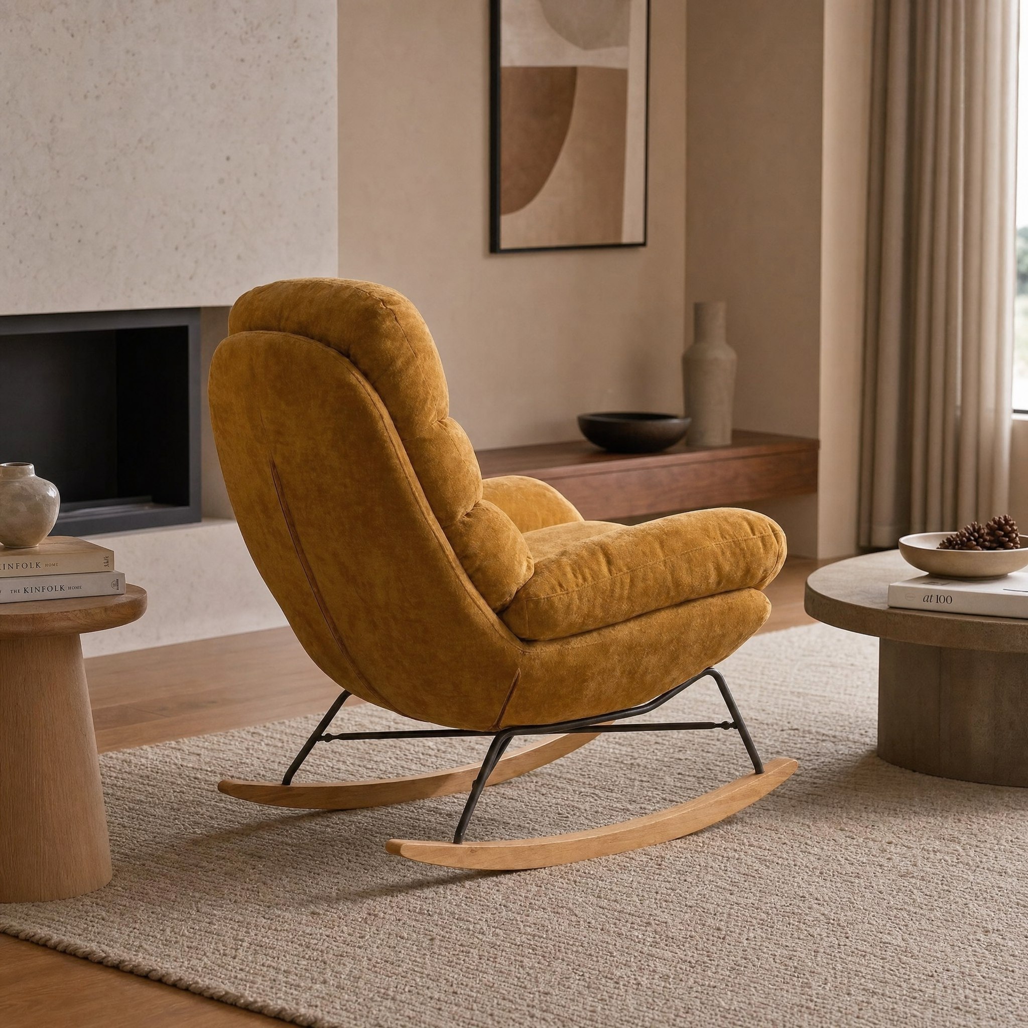 Matelassage à surpiqûres entrecroisées du rocking chair Nidra en chenille