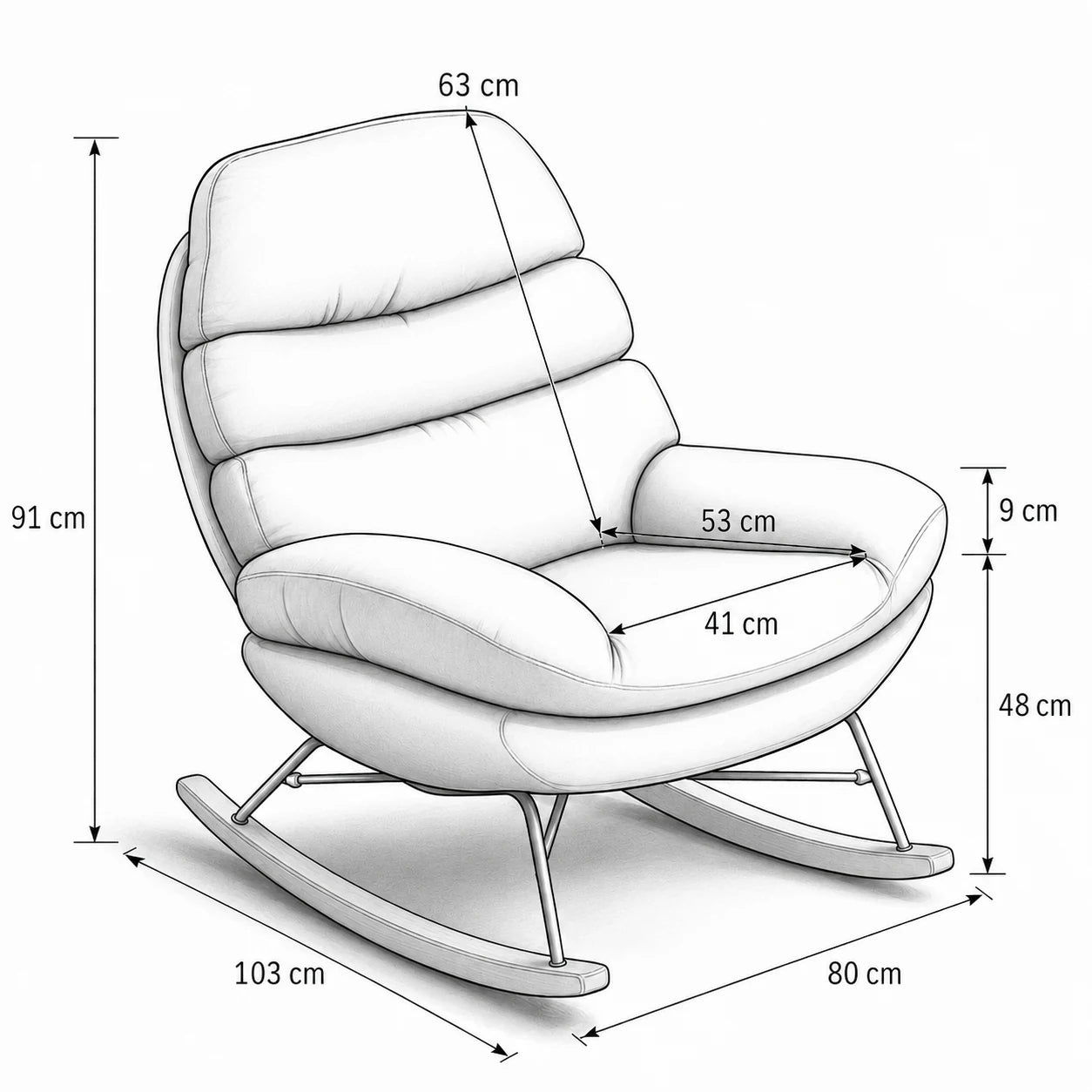 Dimensions du rocking chair Nidra : 80 × 103 × 91 cm