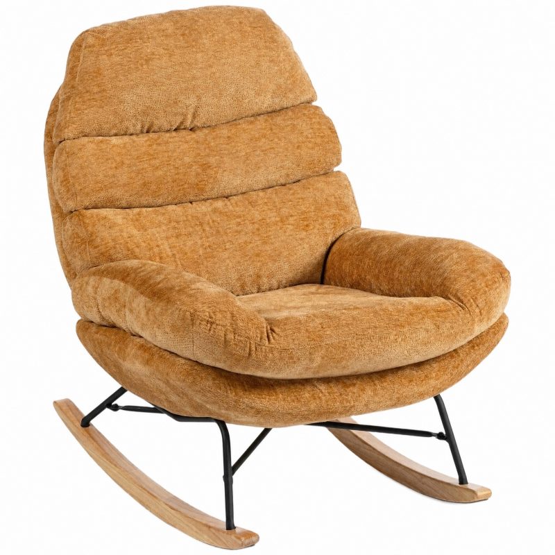 Rocking chair cocon Nidra jaune caramel sur fond blanc