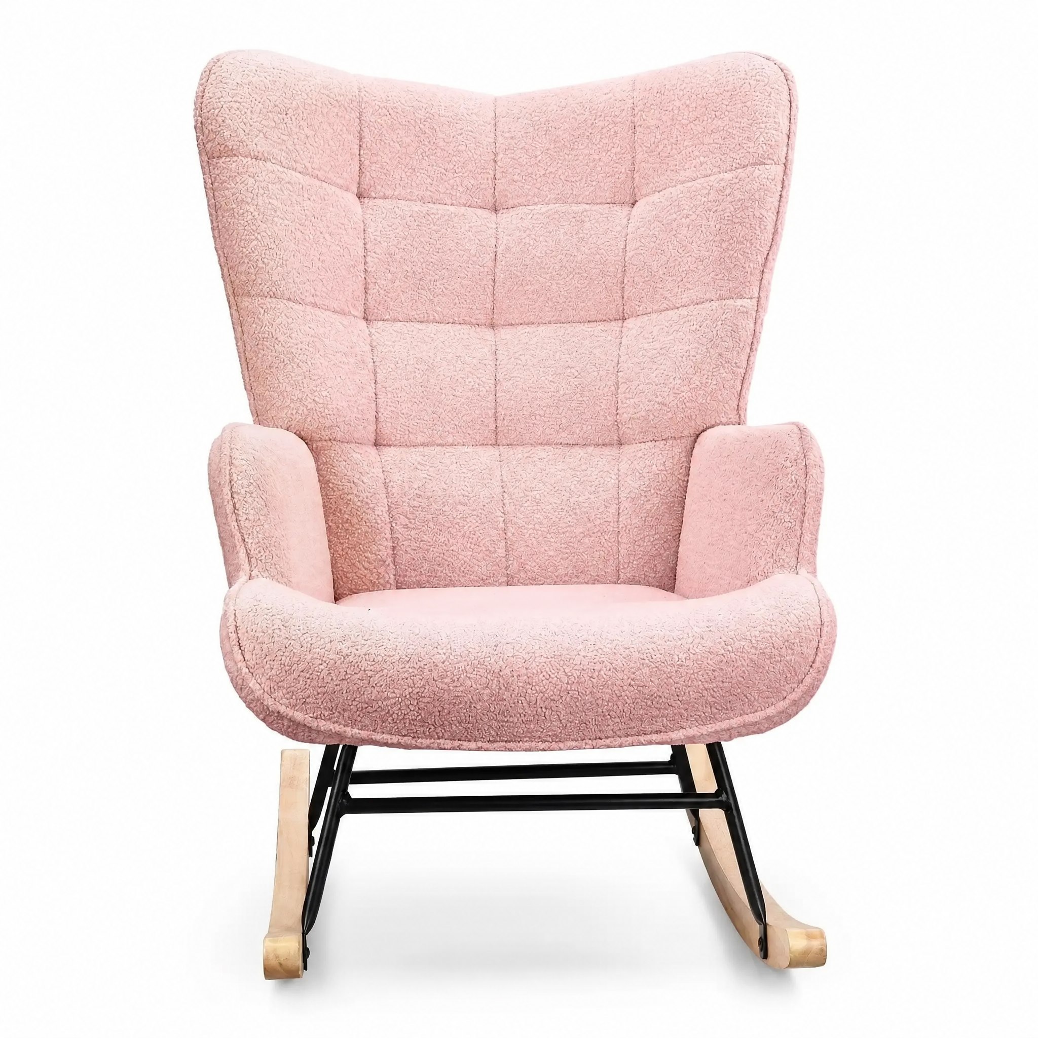 Fauteuil teddy Bruma rose vu de face sur fond blanc