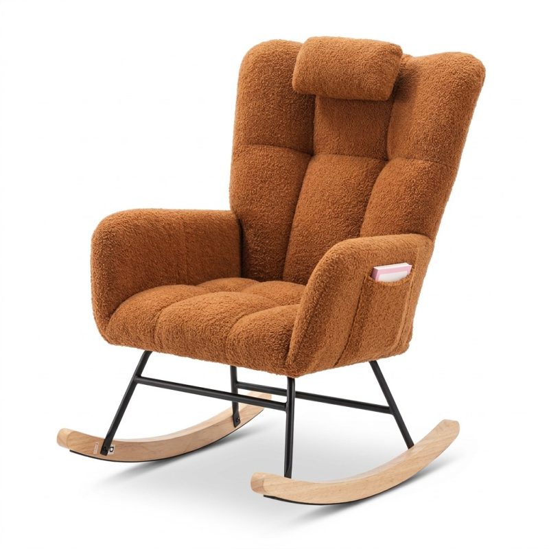 Rocking Chair Marron, vue de trois quarts sur fond blanc