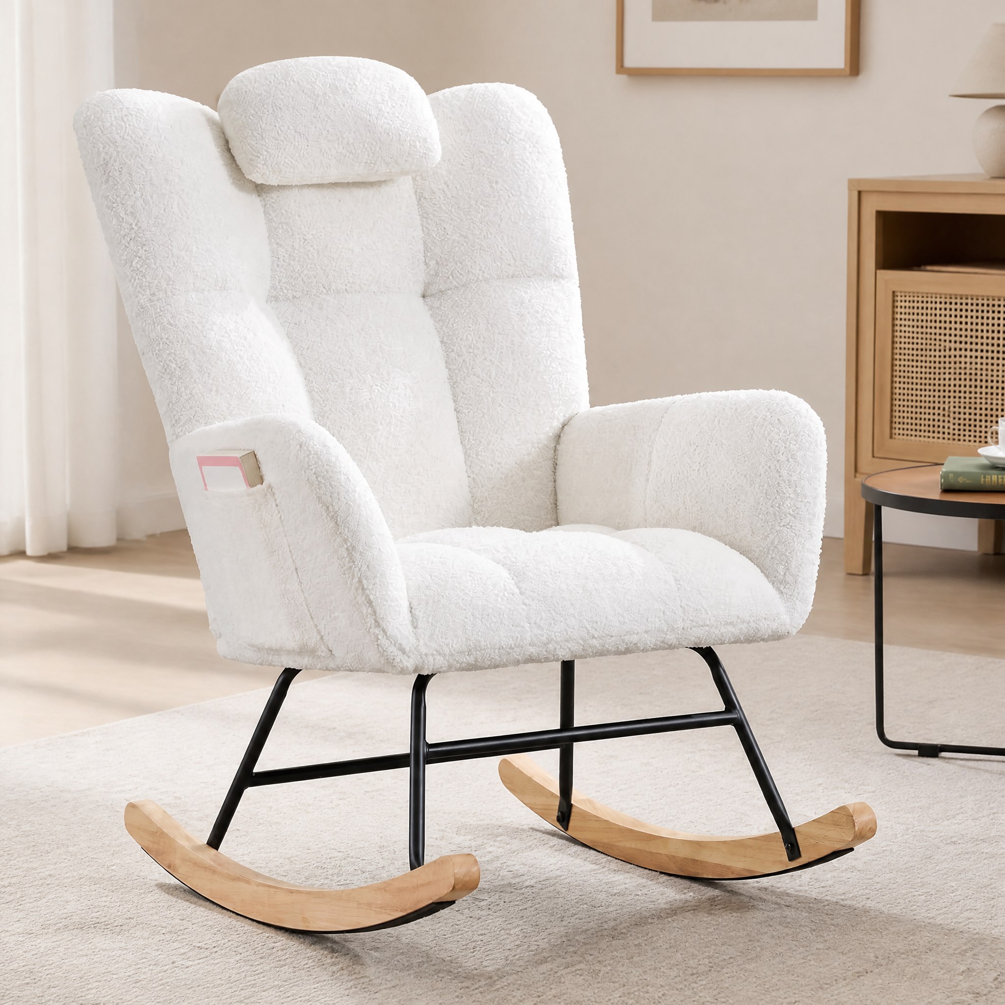 Fauteuil teddy à bascule Ambra blanc crème