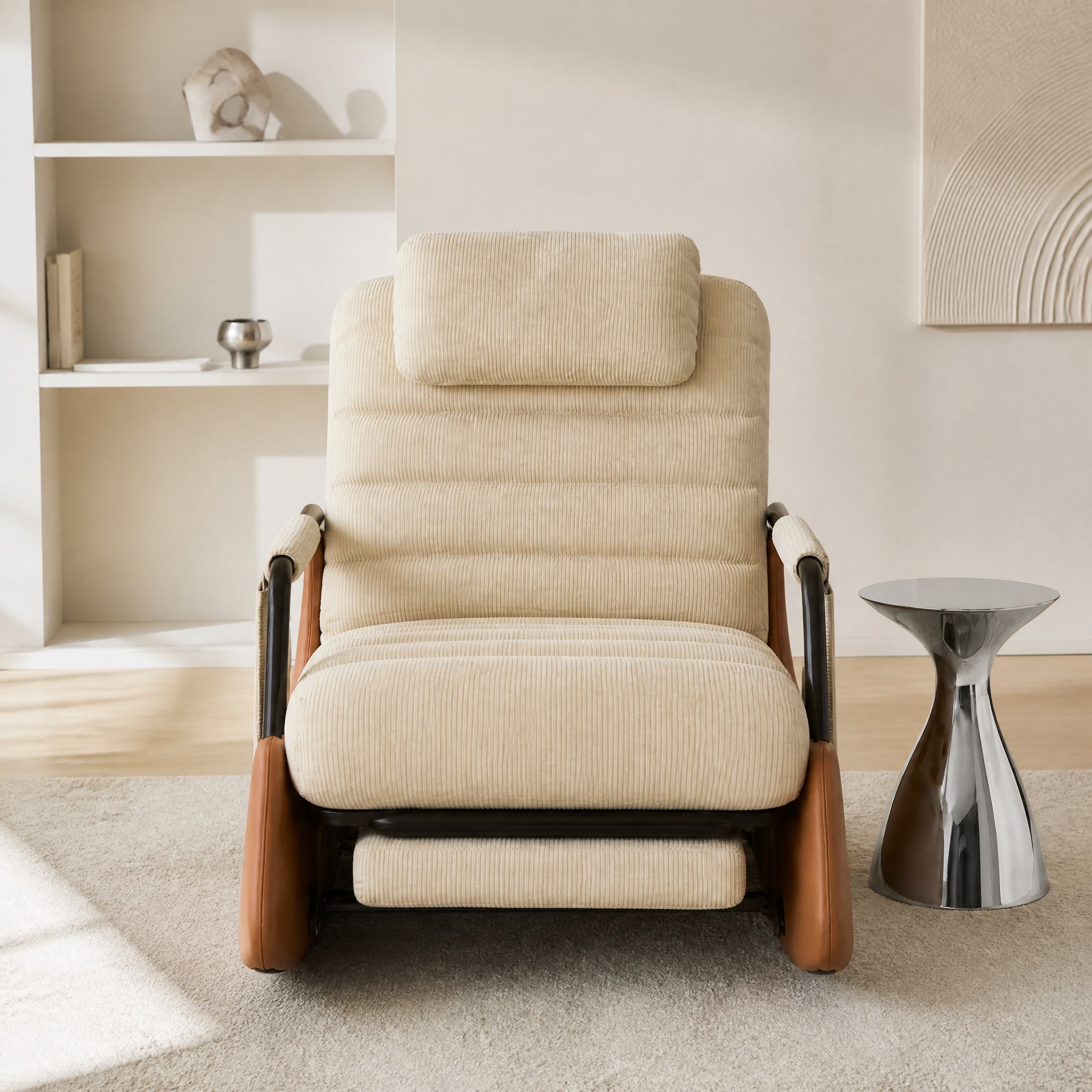 Fauteuil à bascule moderne Camelia crème vu de face