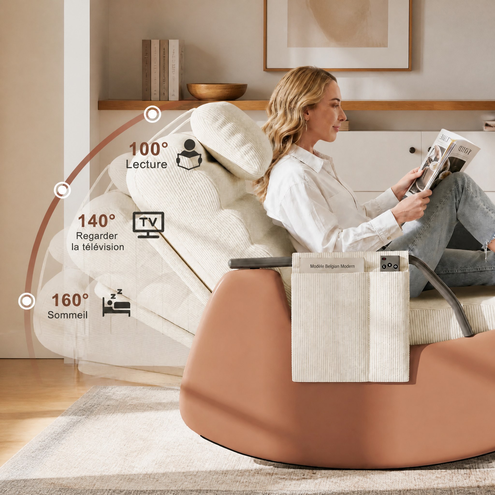 Dossier inclinable du fauteuil à bascule Camelia