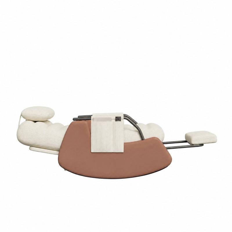Position allongée du rocking chair Camelia avec repose-pieds intégré