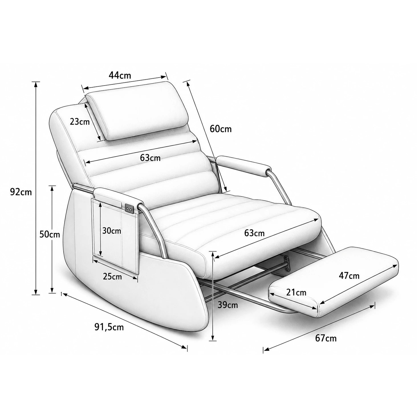 Dimensions du rocking chair Camelia : 60 × 60 × 78 cm