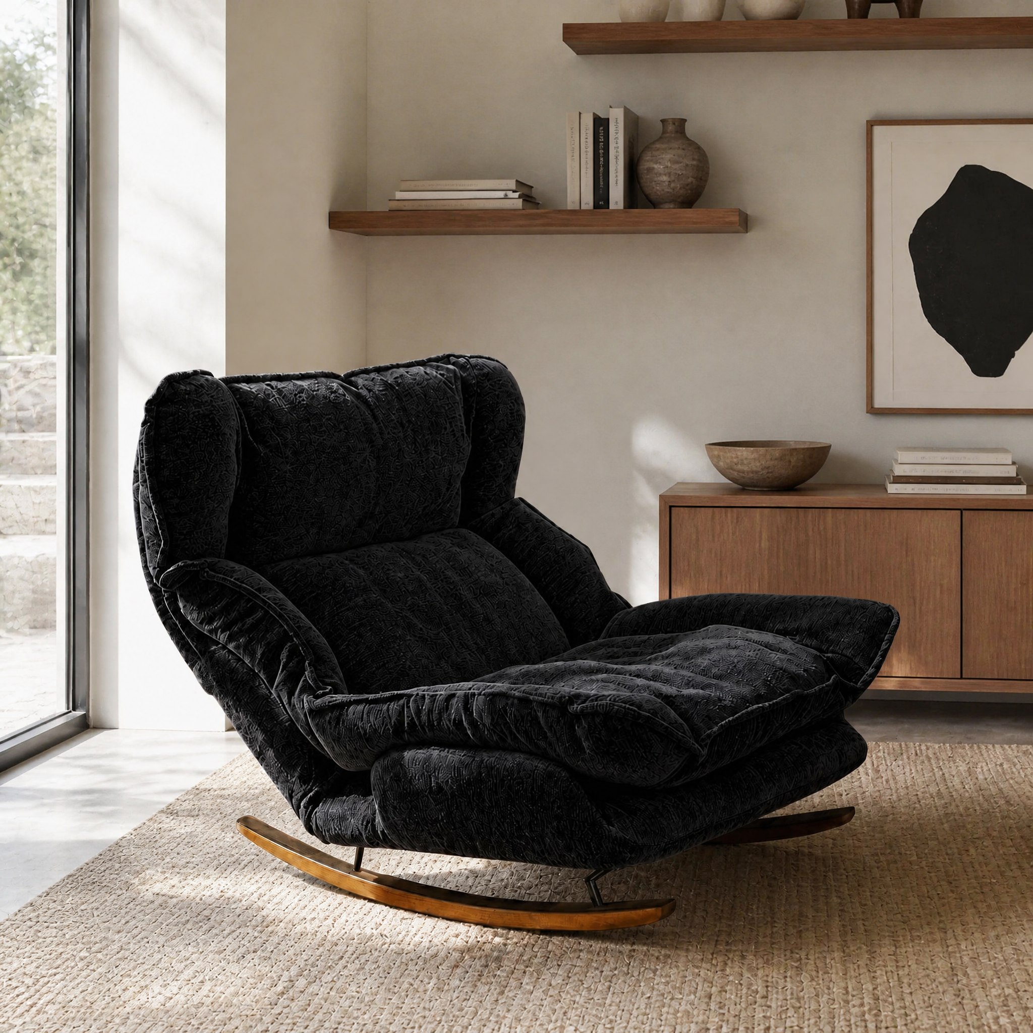 Fauteuil à bascule relax Pausa noir en chenille