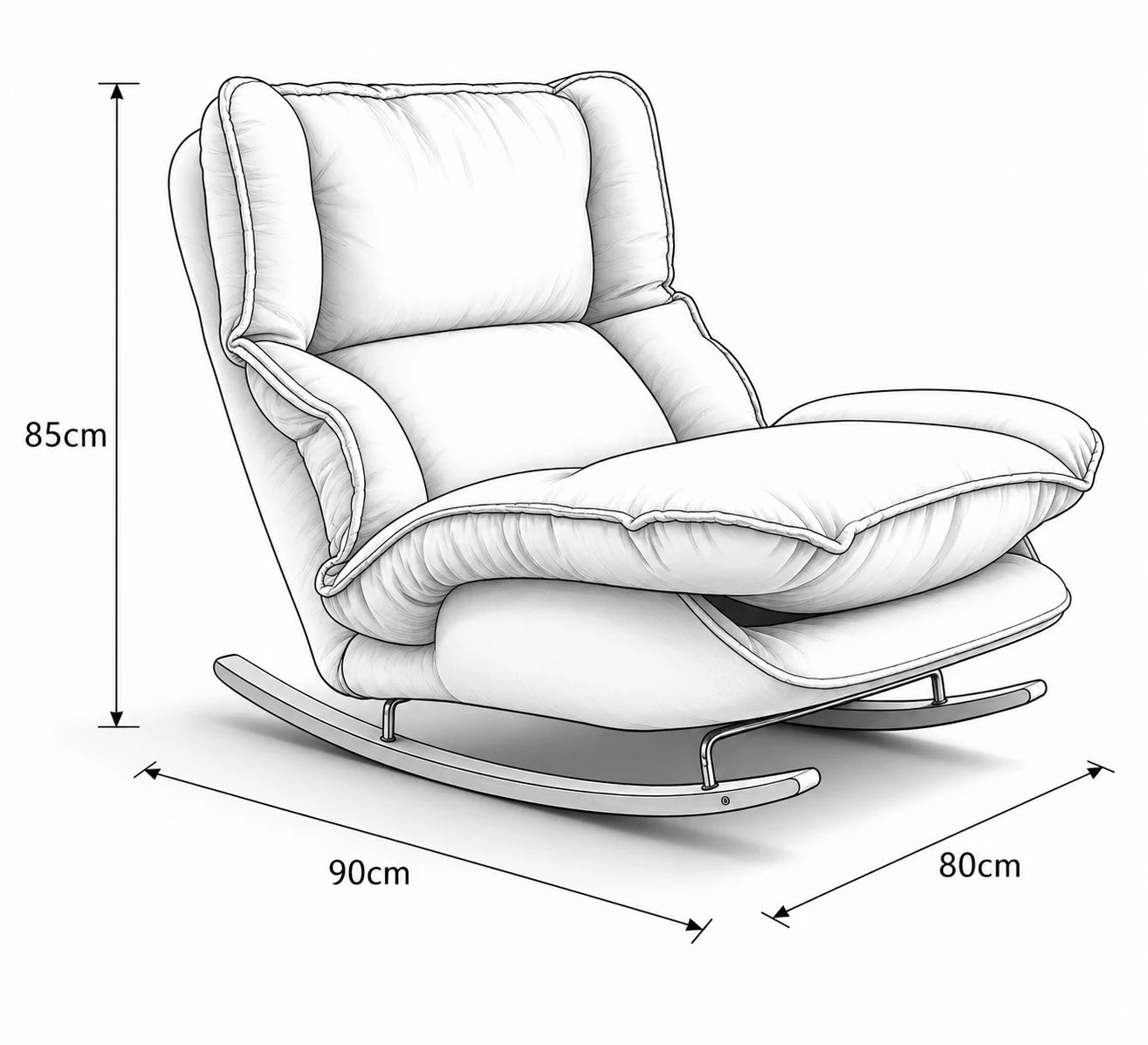 Dimensions du rocking chair Pausa : 90 × 80 × 85 cm