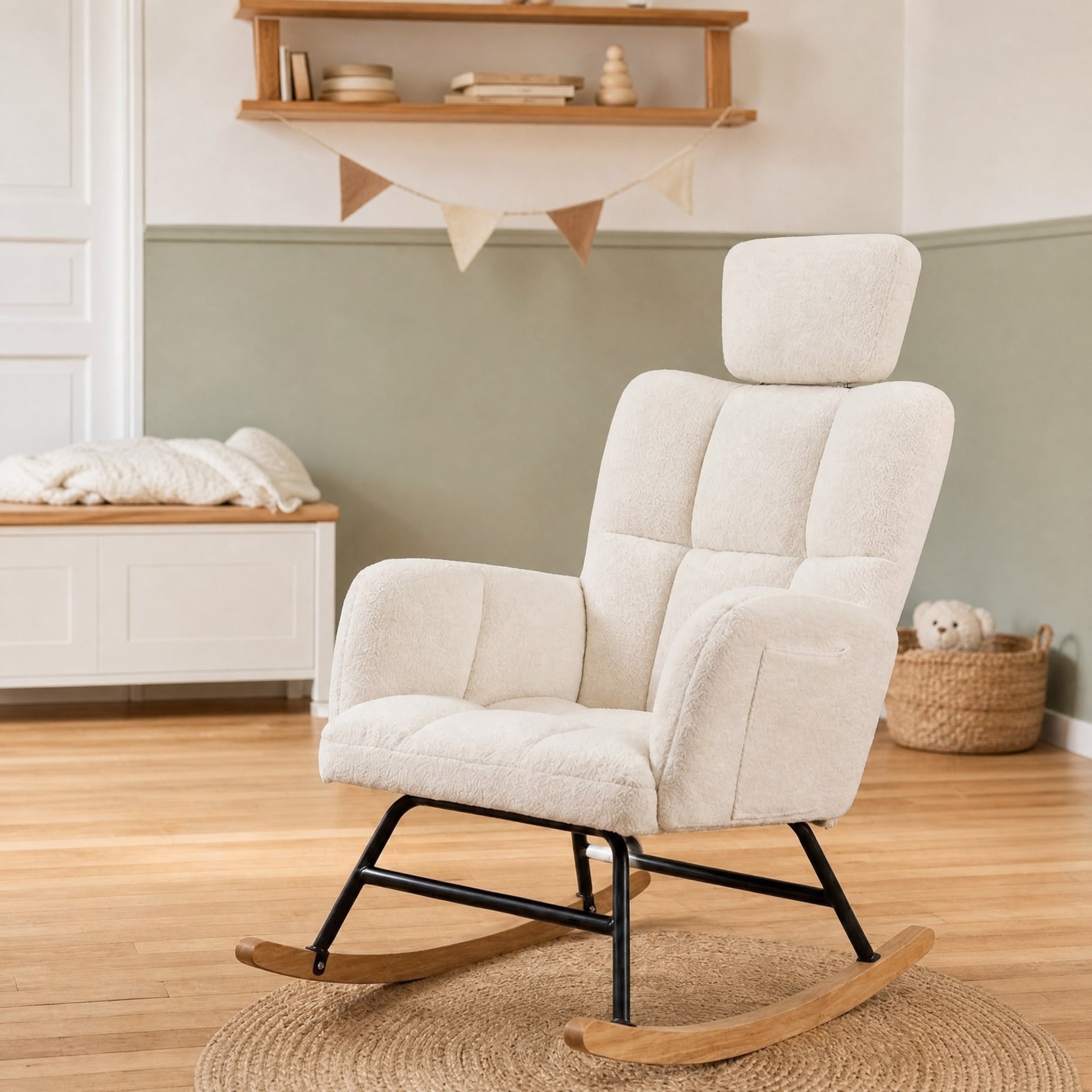 Fauteuil d'allaitement Lulla beige ivoire vu de trois quarts