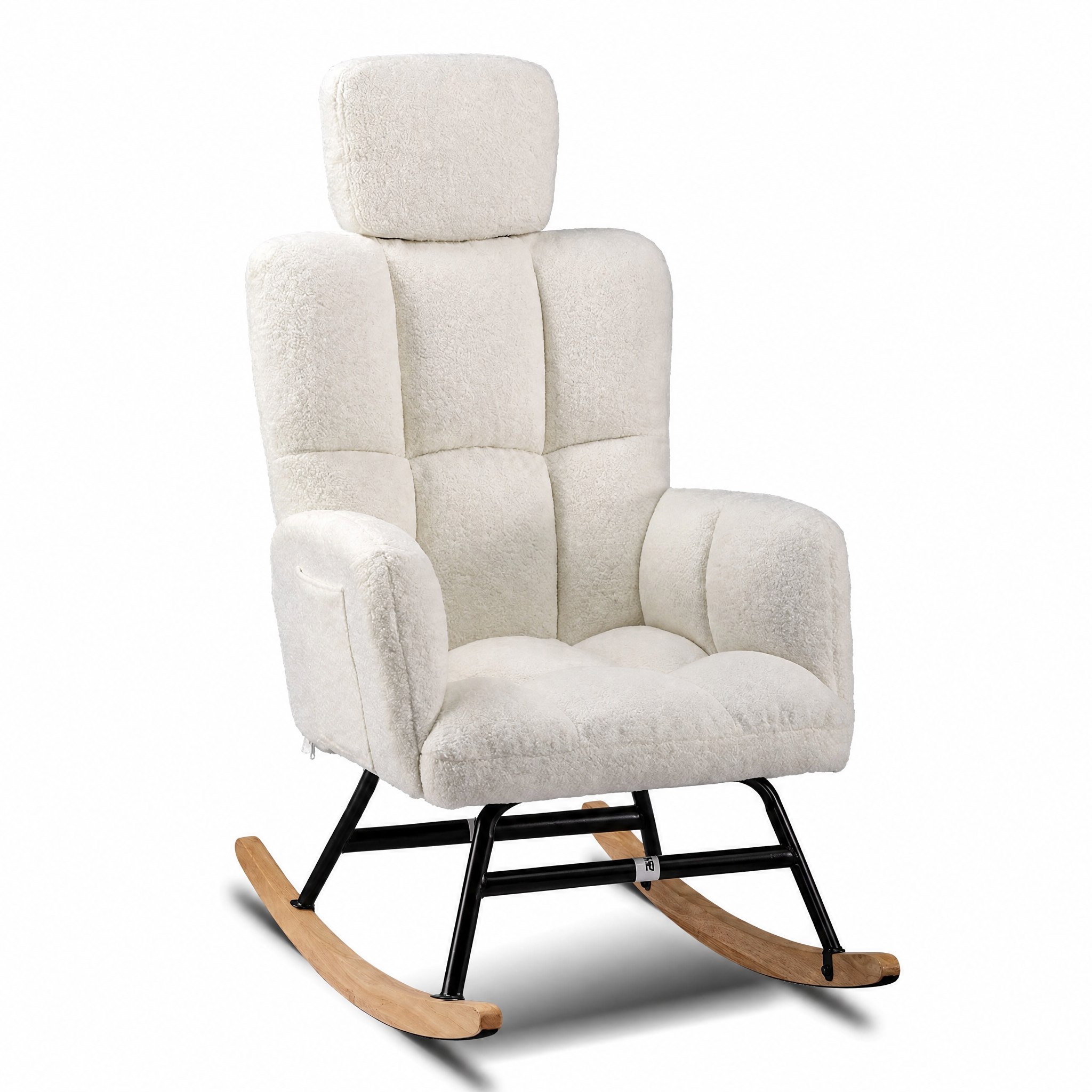 Fauteuil à bascule Lulla et son appui-tête moelleux sur fond blanc