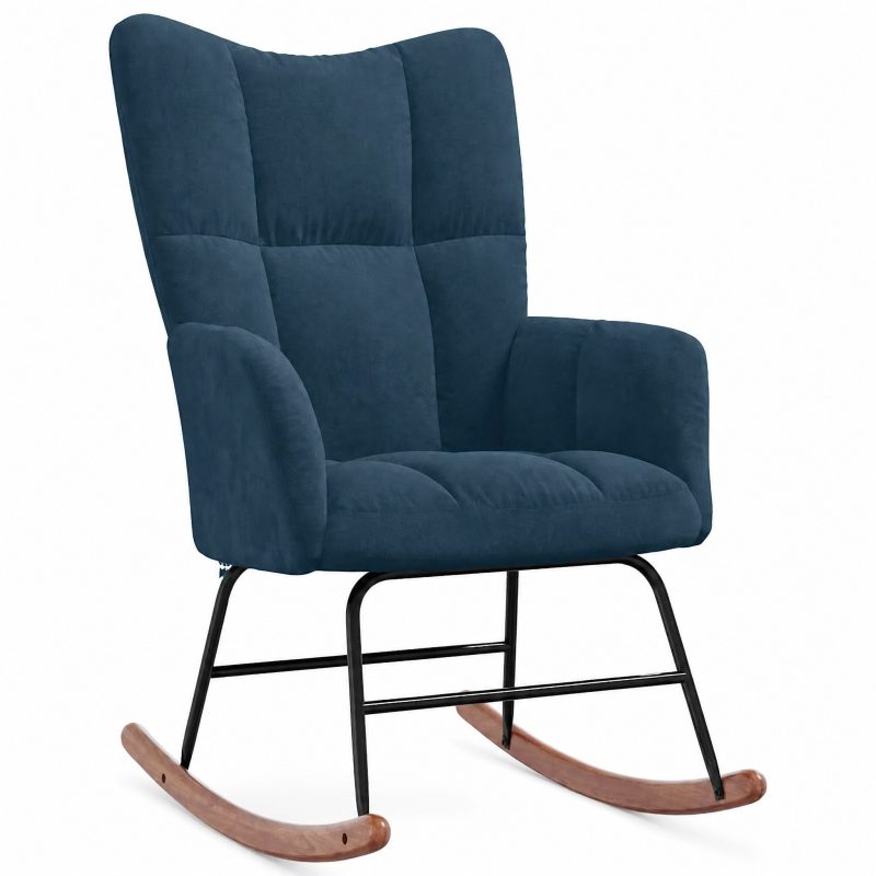 Fauteuil velours Velva bleu denim sur fond blanc