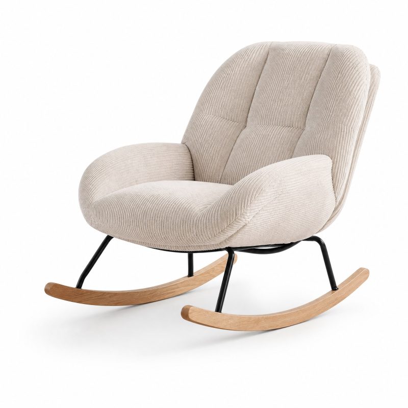 Rocking Chair Beige coloris Beige, vue de trois quarts sur fond blanc