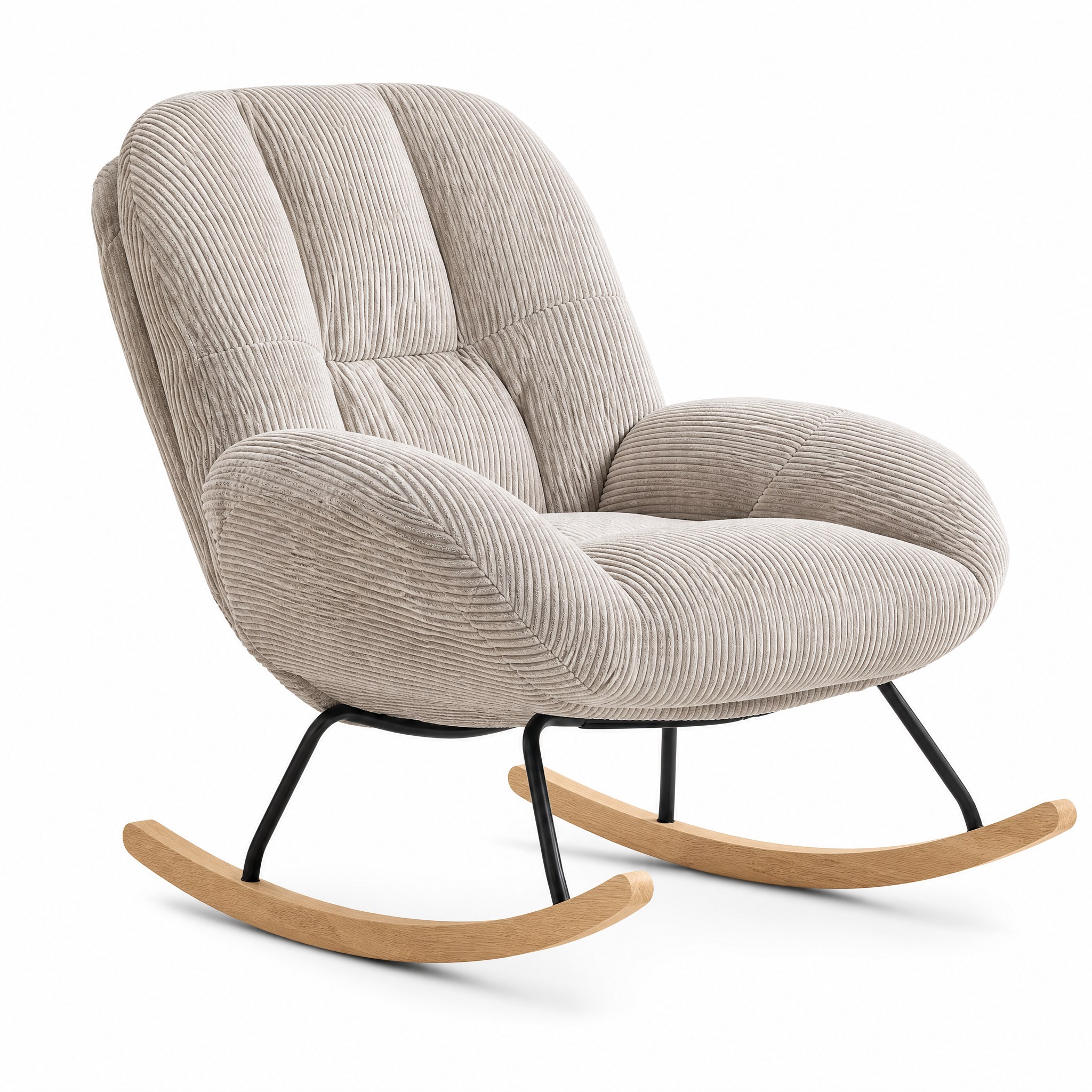 Rocking Chair Beige coloris Gris, vue de trois quarts sur fond blanc