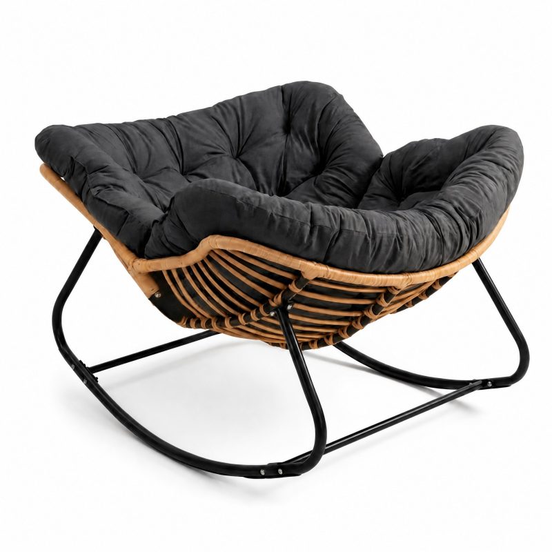 Rocking Chair Cocoon coloris Noir, vue de trois quarts sur fond blanc