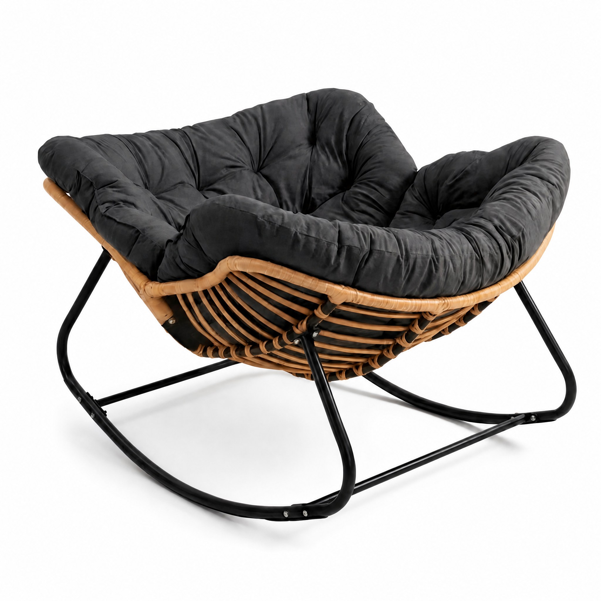 Rocking Chair Cocoon coloris Noir, vue de trois quarts sur fond blanc