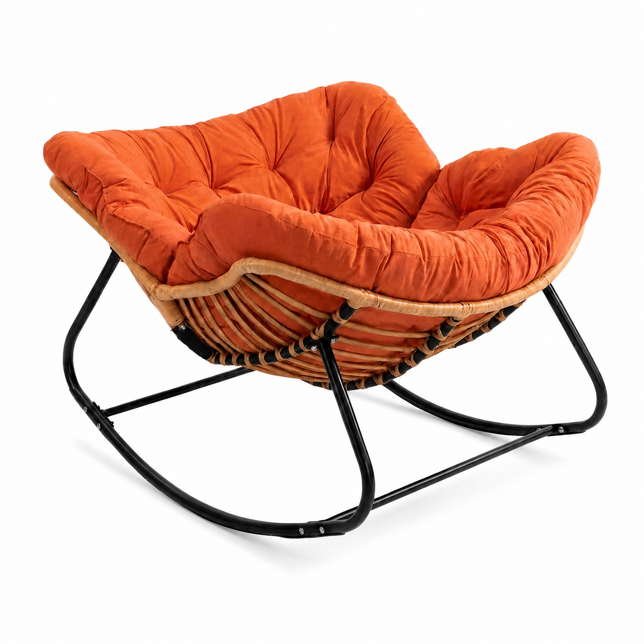 Rocking Chair Cocoon coloris Orange Terracotta, vue de trois quarts sur fond blanc