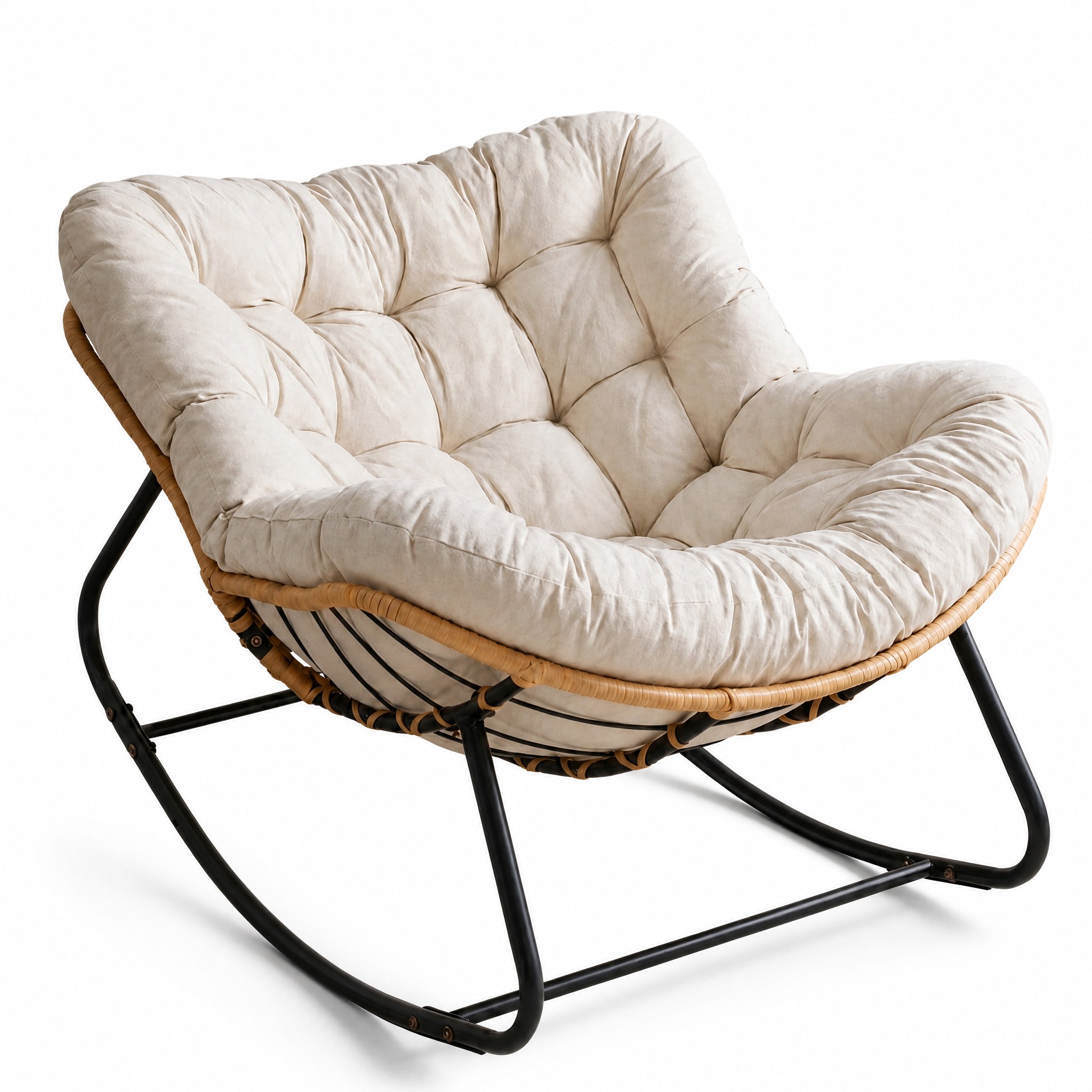 Rocking Chair Cocoon coloris Ecru, vue de trois quarts sur fond blanc