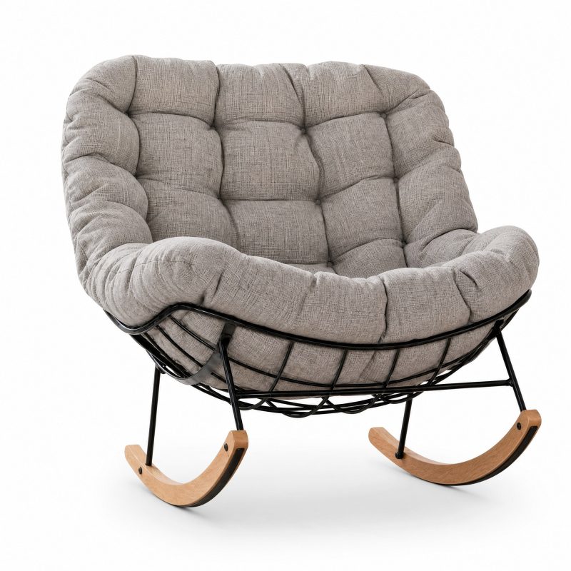Rocking Chair de Jardin coloris Gris, vue de trois quarts sur fond blanc
