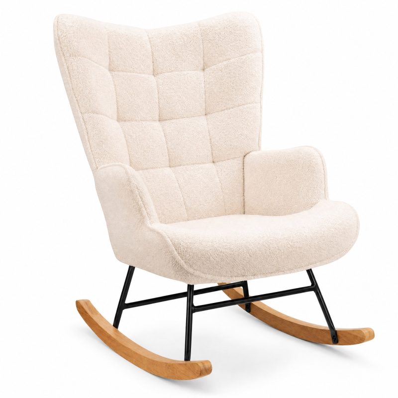 Rocking Chair Gris coloris Ivoire, vue de trois quarts sur fond blanc