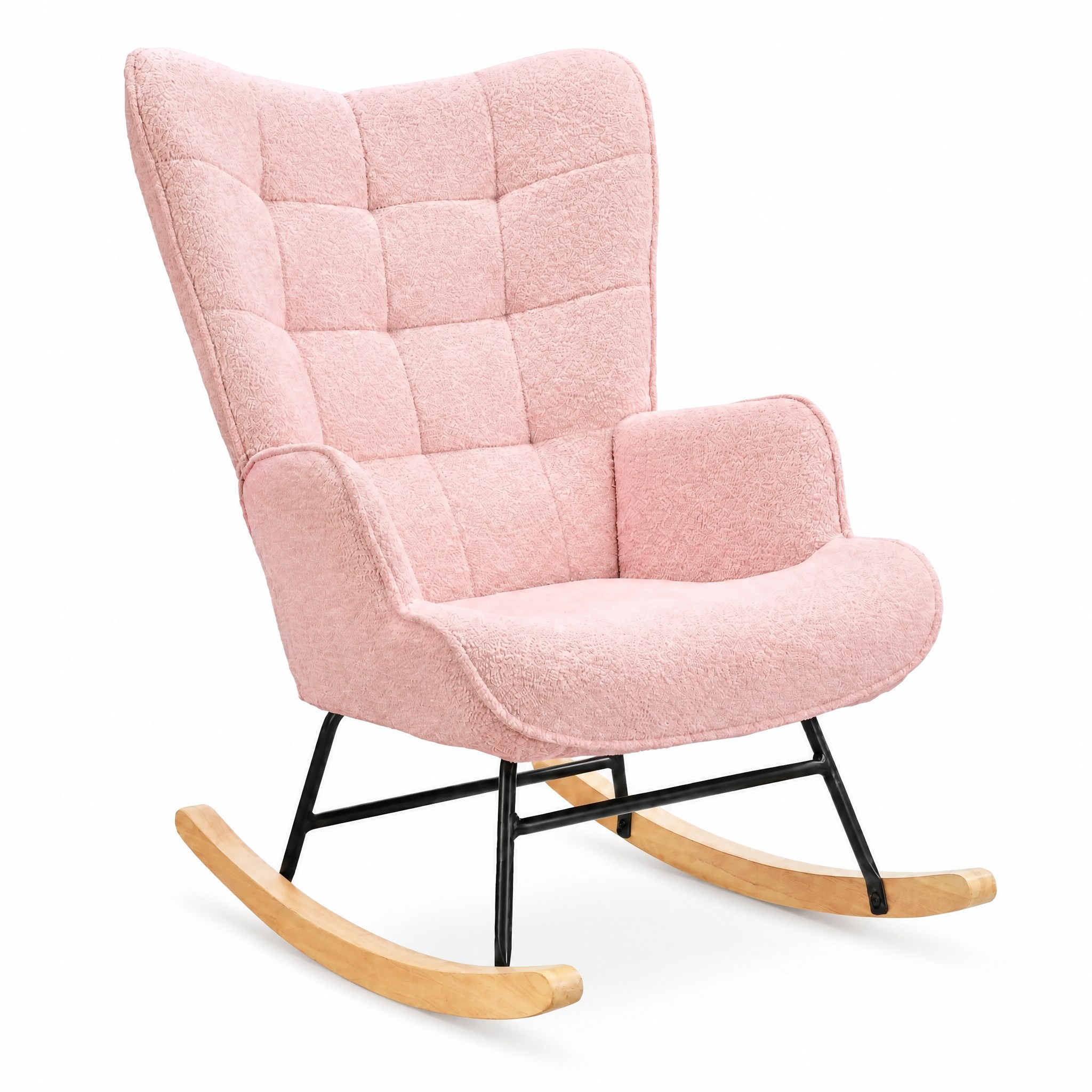 Rocking Chair Gris coloris Rose, vue de trois quarts sur fond blanc