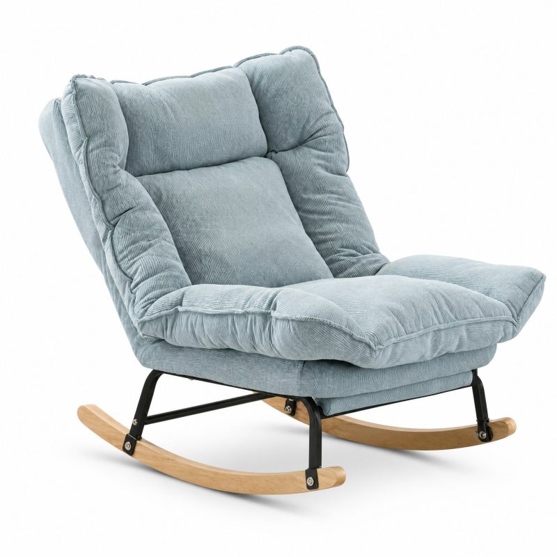 Rocking Chair Inclinable coloris Bleu clair, vue de trois quarts sur fond blanc
