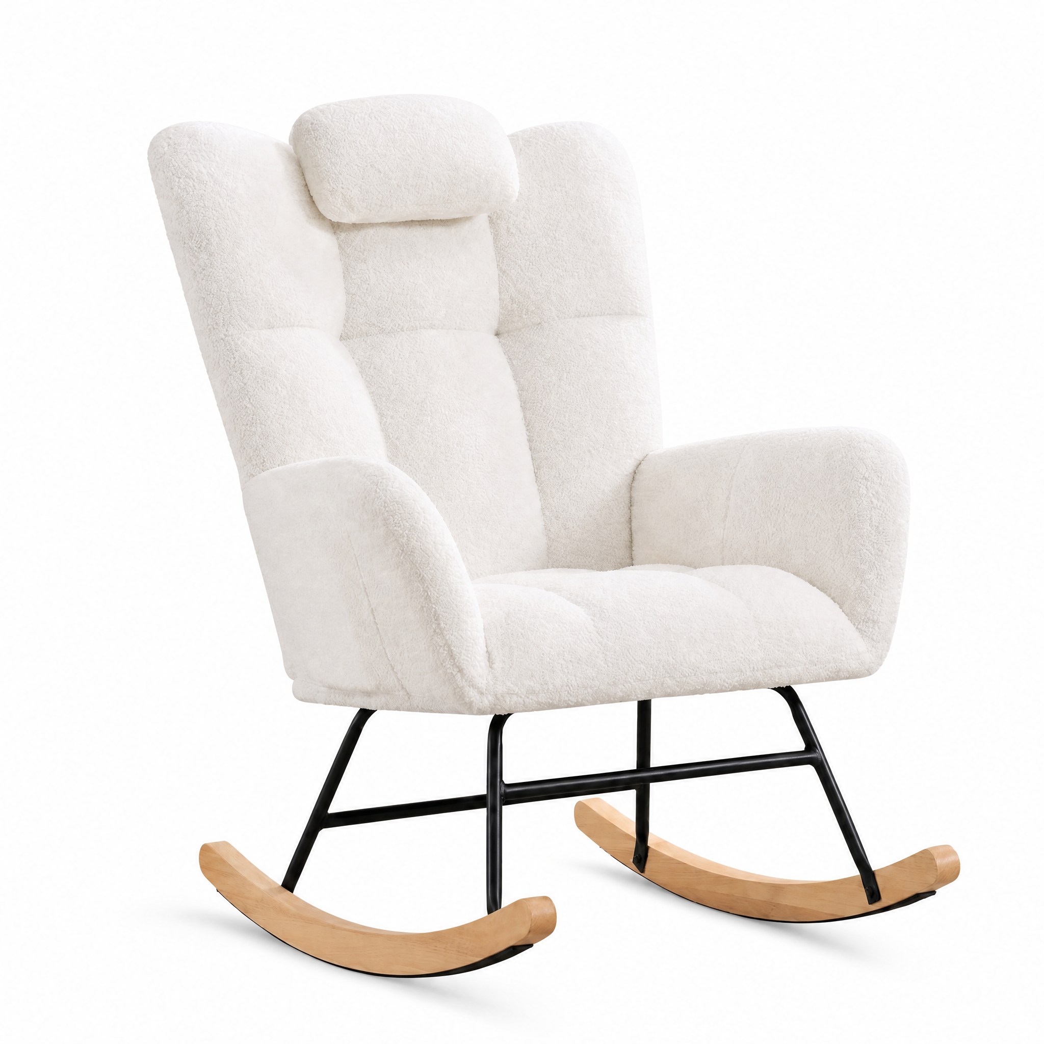 Rocking Chair Marron coloris Blanc, vue de trois quarts sur fond blanc