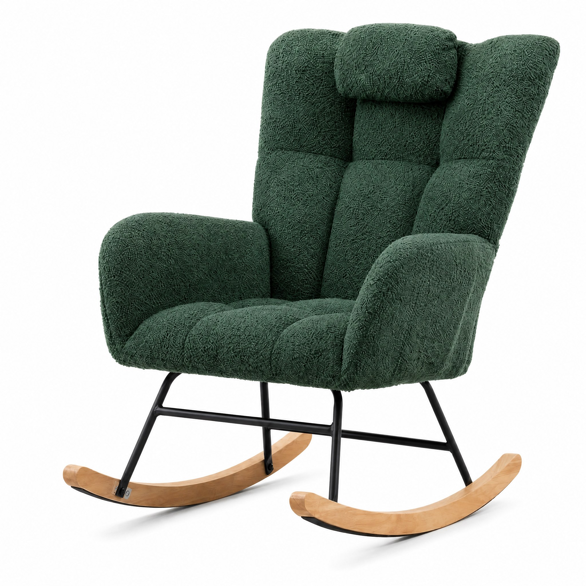 Rocking Chair Marron coloris Vert foncé, vue de trois quarts sur fond blanc