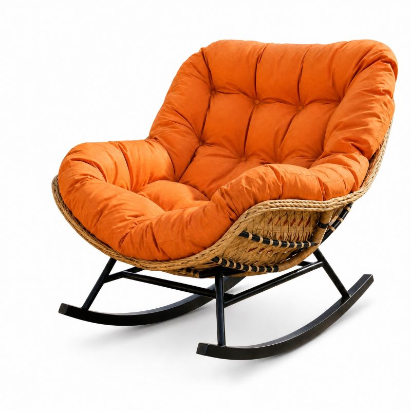 Rocking Chair Papasan coloris Orange Terracotta, vue de trois quarts sur fond blanc