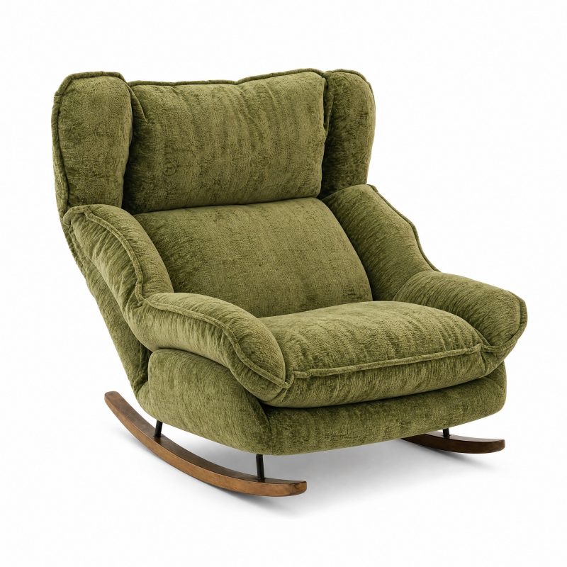 Rocking Chair Relax coloris Kaki, vue de trois quarts sur fond blanc