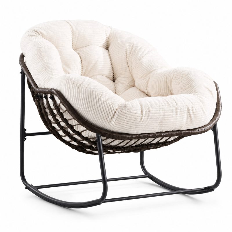 Rocking Chair Rond coloris Ivoire, vue de trois quarts sur fond blanc