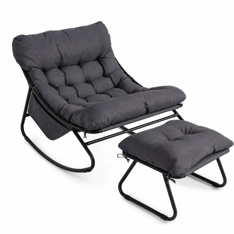 Rocking Chair Terrasse coloris Gris, vue de trois quarts sur fond blanc
