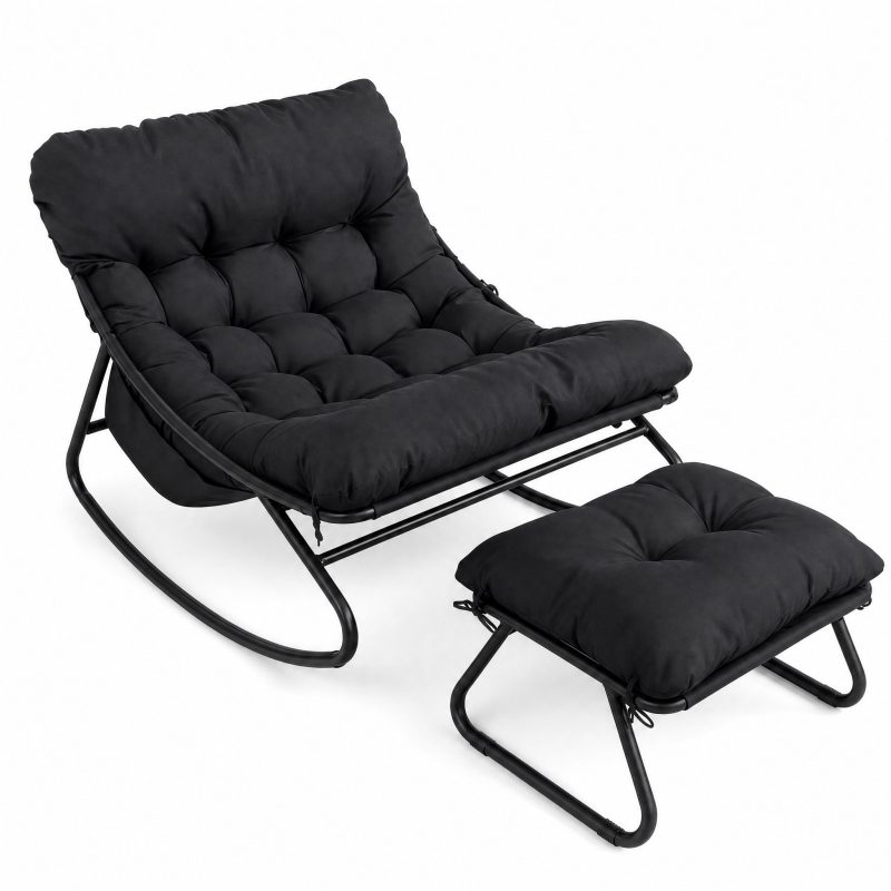 Rocking Chair Terrasse coloris Noir, vue de trois quarts sur fond blanc
