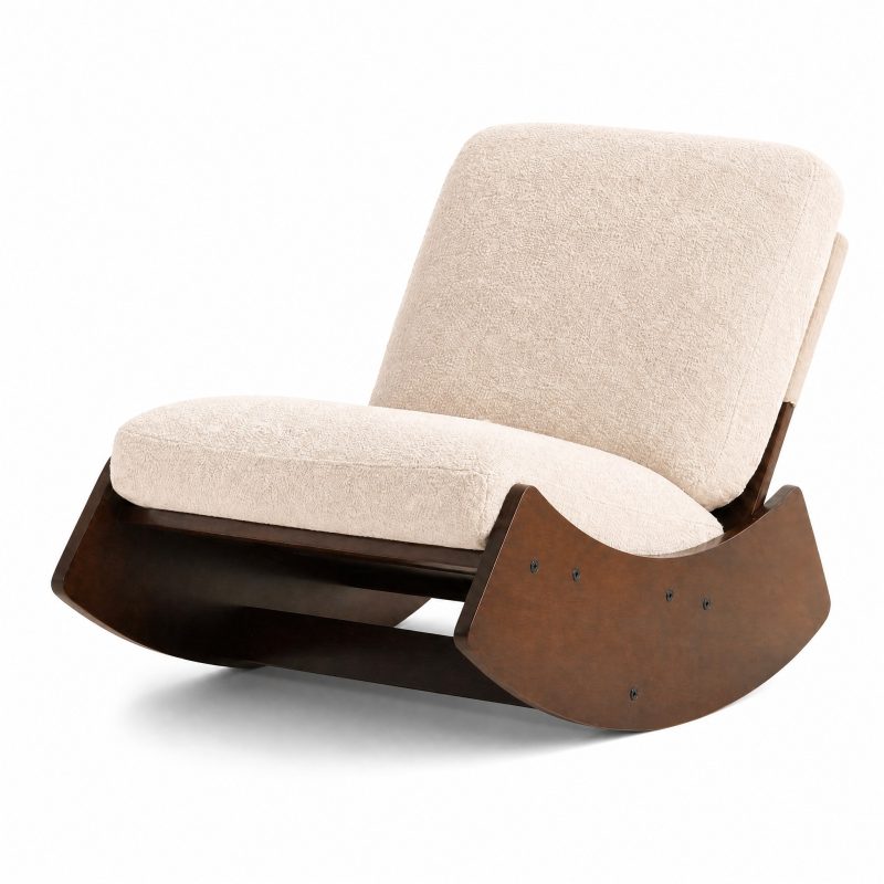 Rocking Chair Vintage coloris Ivoire, vue de trois quarts sur fond blanc